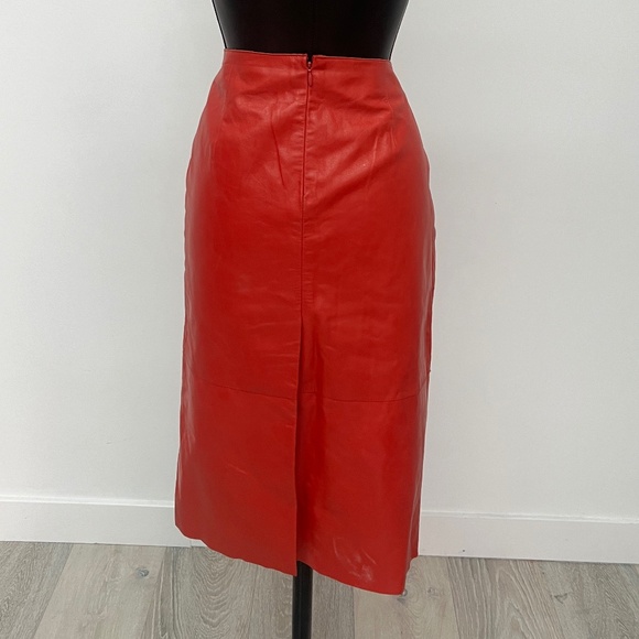 Red Faux Leather Pencil Skirt | Bold Statement Piece - Picture 2 of 3